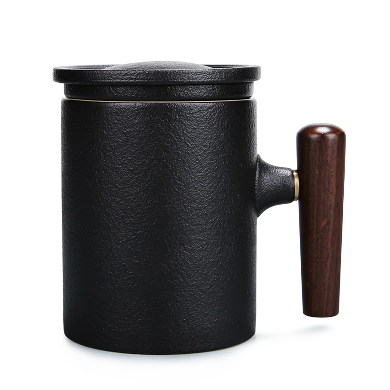 China Qian black pottery tea mugs custom filter with cover household ceramic cups water glass office tea cups