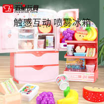 Five star children magic spray refrigerator toy shelf set male and girl princess House simulation kitchen cooking
