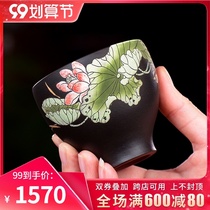 In the Cup Qiankun Yixing famous Tao Ling Master Cup handmade mud painting lotus flower pair cup tea powder single cup tea set