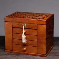 Dressing box simple full lock wooden dressing box retro Chinese large capacity multi-layer jewelry storage box wooden with mirror