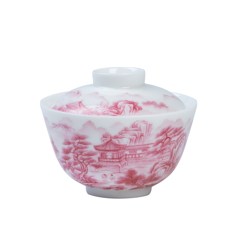 About Nine katyn hand - made of ruby landscape tureen jingdezhen manual kung fu tea set white porcelain tea bowl of tea cups