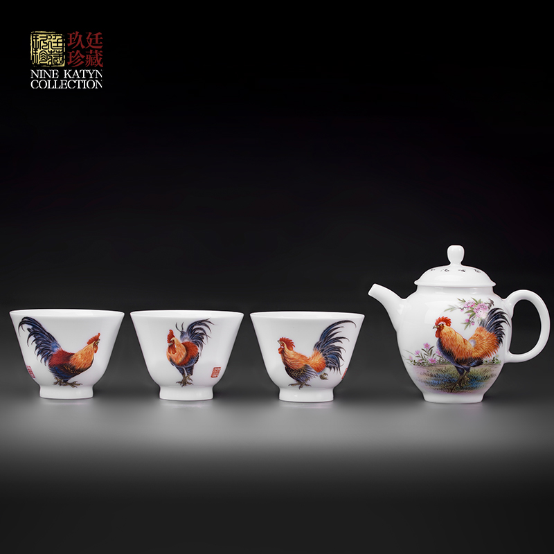 About Nine katyn manual colored enamel teapot jingdezhen ceramic tea set home a pot of chicken cylinder three cups of sample tea cup