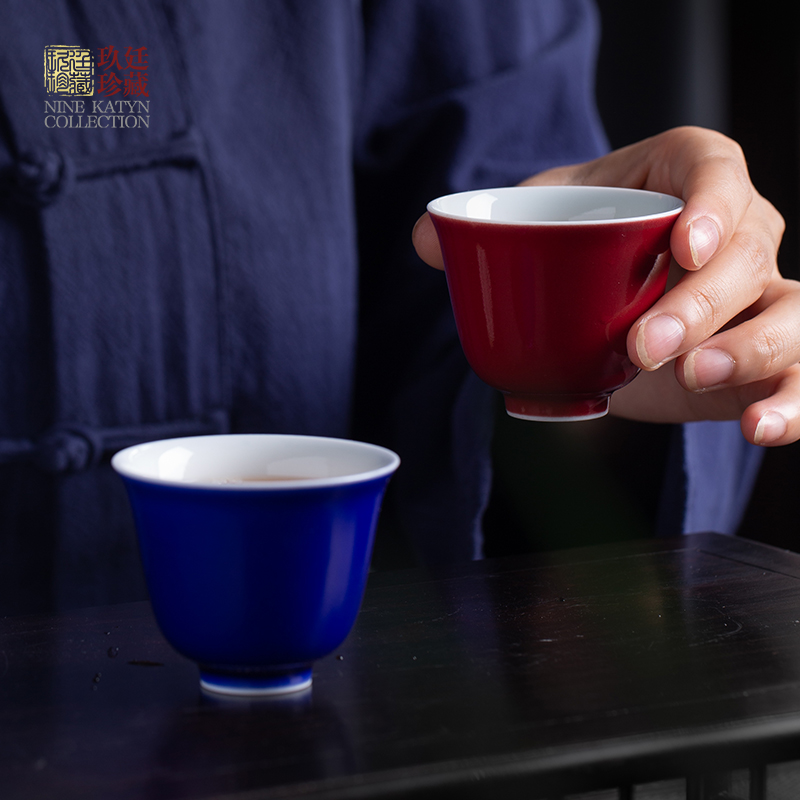About Nine katyn all hand jingdezhen ceramic masters cup red blue glaze of kung fu tea set sample tea cup individual single CPU