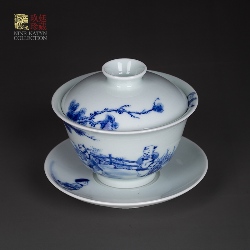 About Nine katyn checking ceramic tureen jingdezhen blue and white only three hand - made single bowl bowl of tea cup small kung fu tea set