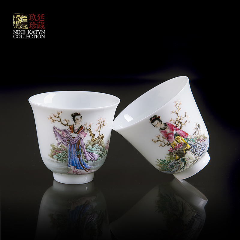 About Nine katyn ceramic kung fu tea character hand - made colored enamel twelve gold hair pin sample tea cup manual of jingdezhen tea service