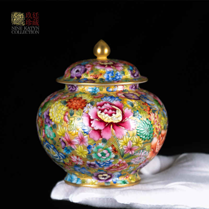 About Nine katyn checking ceramic tea pot hand - made jingdezhen tea accessories colored enamel small POTS flower storage tanks