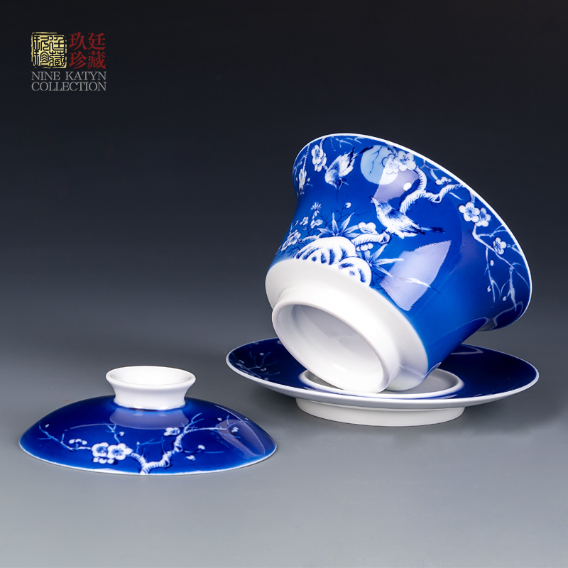 Three to nine katyn hand - made tureen jingdezhen ceramic cups kung fu tea, green tea bowl large single cover cup