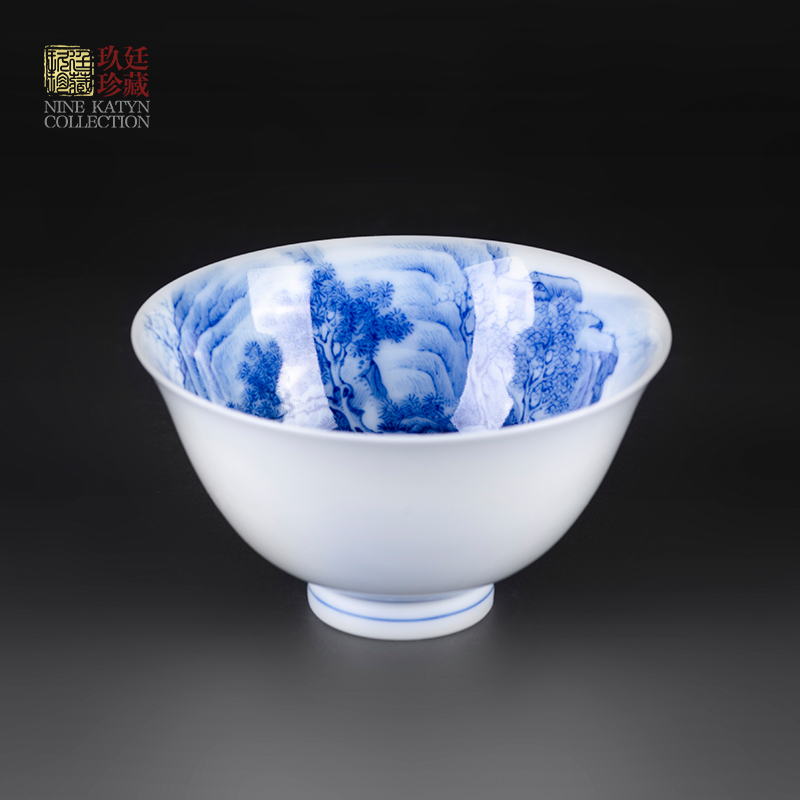 Nine at the masters cup large blue and white landscape teacups hand - made jingdezhen ceramic craft jade mud kung fu tea custom