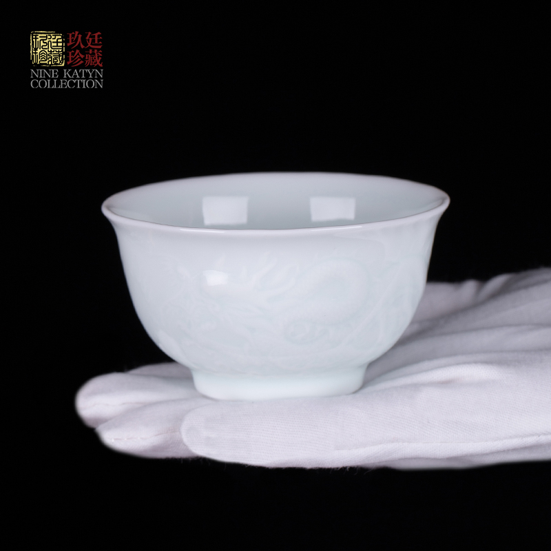 About Nine katyn hand - carved dragons and phoenixes of cup of jingdezhen ceramics green kung fu tea set sample tea cup individual CPU master CPU