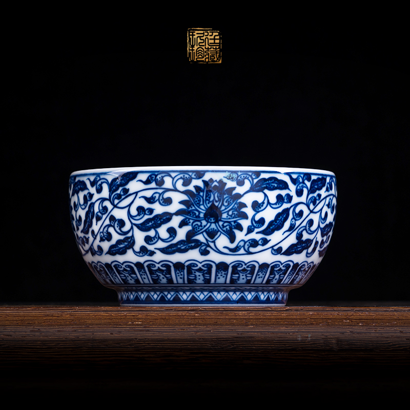 Nine at jingdezhen blue and white porcelain by hand under the glaze color kung fu tea cup high - capacity personal master cup single CPU