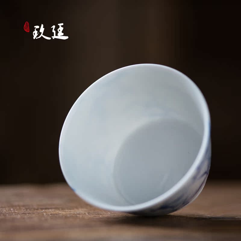 About Nine katyn master cup single CPU jingdezhen hand - made fragrance - smelling cup suit sample tea cup of blue and white porcelain ceramic kunfu tea cups