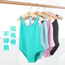 Childrens dance clothes girls suspenders summer ballet closed crotch cotton black practice clothes Chinese dance one-piece costumes
