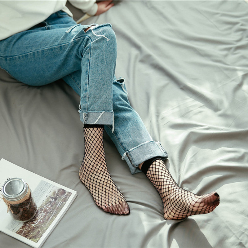 渔网袜短袜韩国渔网袜中筒网格袜原宿短款鱼网袜日系短筒网格丝袜