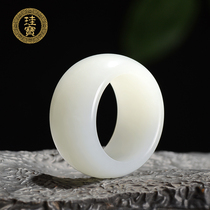 Guibao Xinjiang Hetian Jade White Jade finger mens ring natural jade Jade Jade finger ring plain face Lady