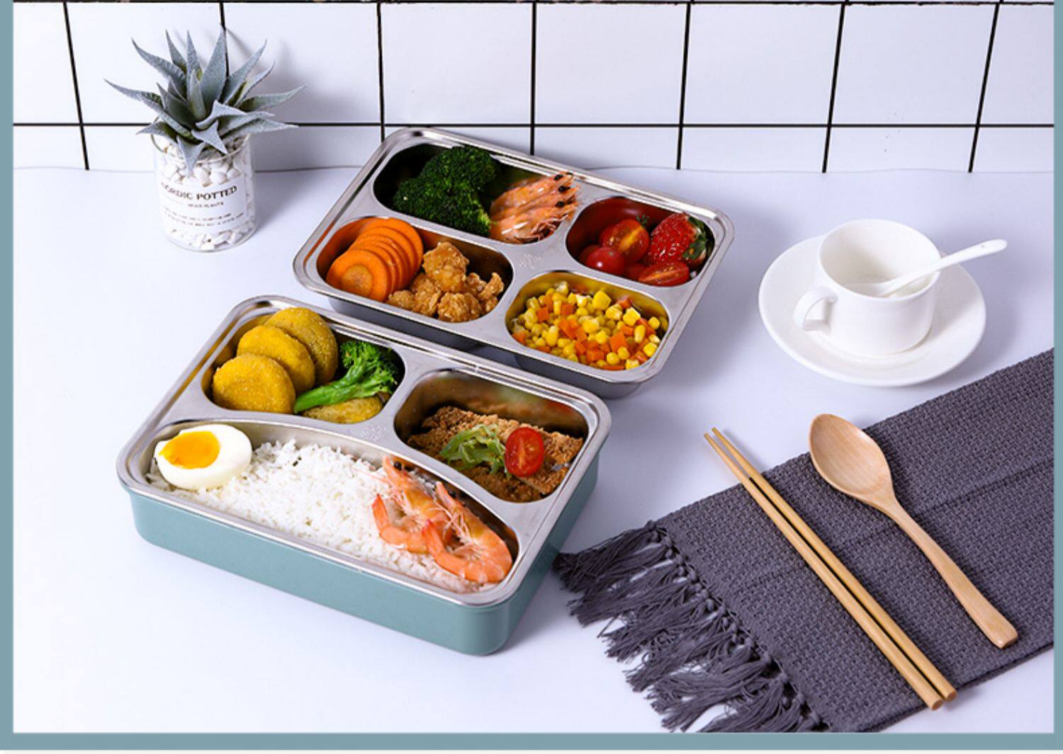 食堂保温饭盒便当1上班族人分格304便携餐盒学生套装分隔型不锈钢