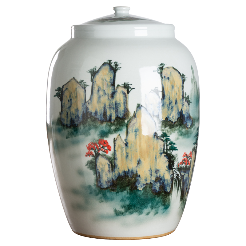 Jingdezhen ceramic barrel household rice storage box 25 jins 50 kg sealed insect - resistant moistureproof rice such as pot old ricer box
