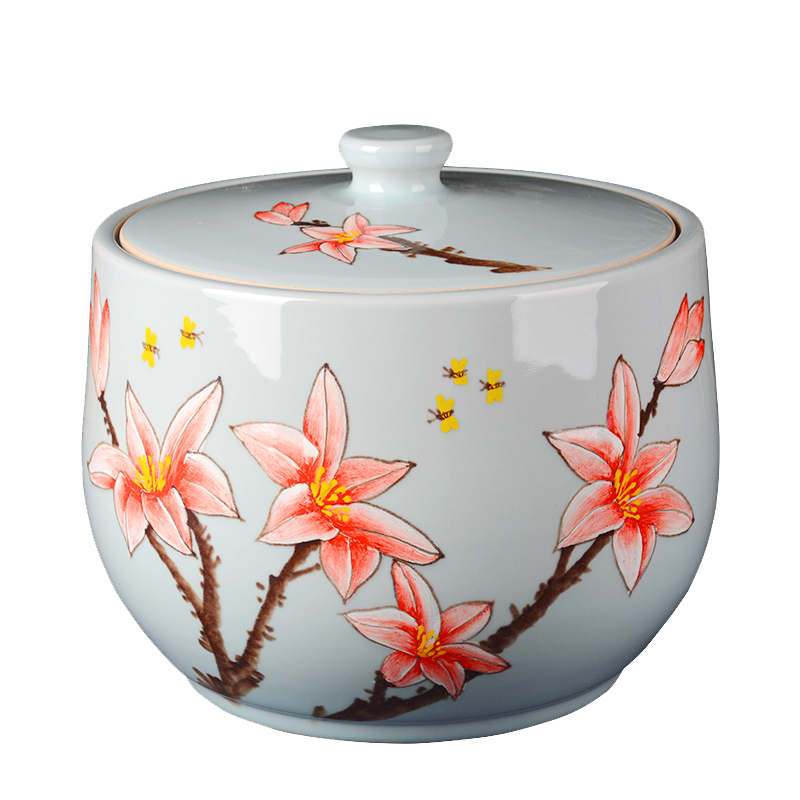 Jingdezhen ceramic barrel ricer box meter box 15 kg lily storage with cover seal storage tank with moistureproof insect - resistant