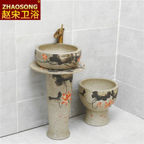 Balcony wash basin column basin column basin outdoor column style retro ceramic integrated home floor standing