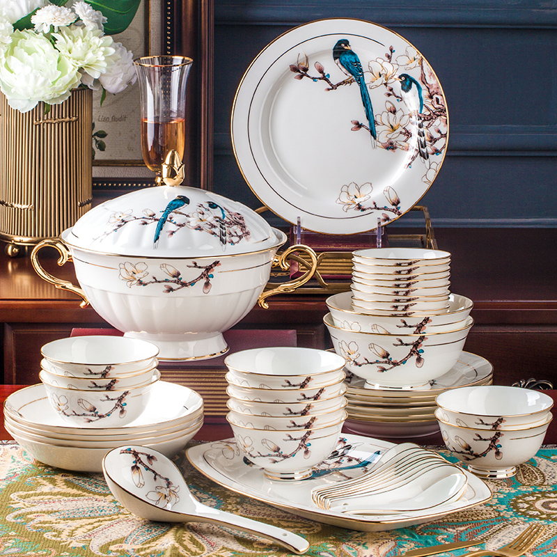 Dishes suit household European - style up phnom penh high - grade ipads China Dishes combination of jingdezhen ceramics tableware suit