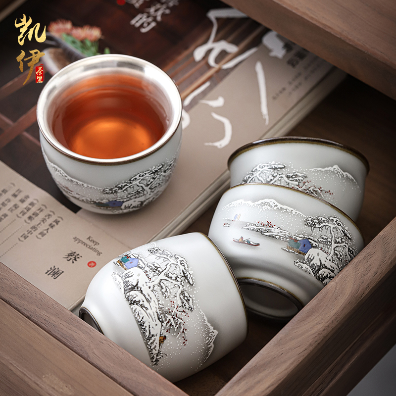 Tasted silver gilding on your up hand - made master kung fu tea cup sample tea cup jingdezhen ceramics snowflakes cup silver cup