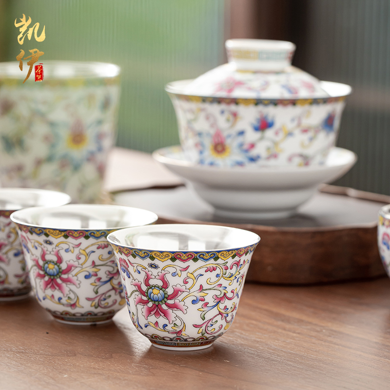 Colored enamel coppering. As silver cup tea set jingdezhen ceramic kung fu tea tea set silver tureen silver cup