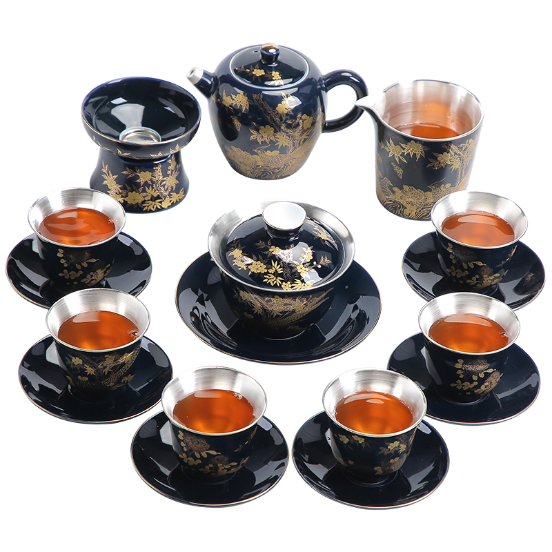 Very beautiful silver mine loader kung fu tea set of jingdezhen ceramic teapot silver tureen gifts office tea cups