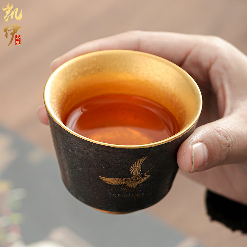 Crane, bliss is fine gold lamp that kung fu tea cups of black ceramic gold cup tea master cup tea cup sample tea cup