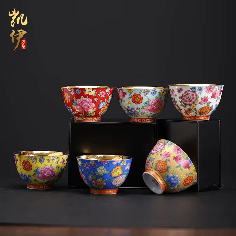 Gold enamel lamp that jingdezhen ceramic checking sample tea cup Gold master kung fu tea tea cup ceramic cups