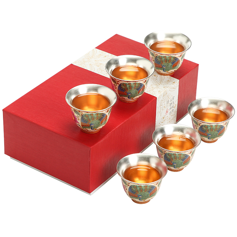 Silver wire inlay enamel color peacock tasted Silver gilding jingdezhen ceramic cup kung fu tea set sample tea cup tea master CPU