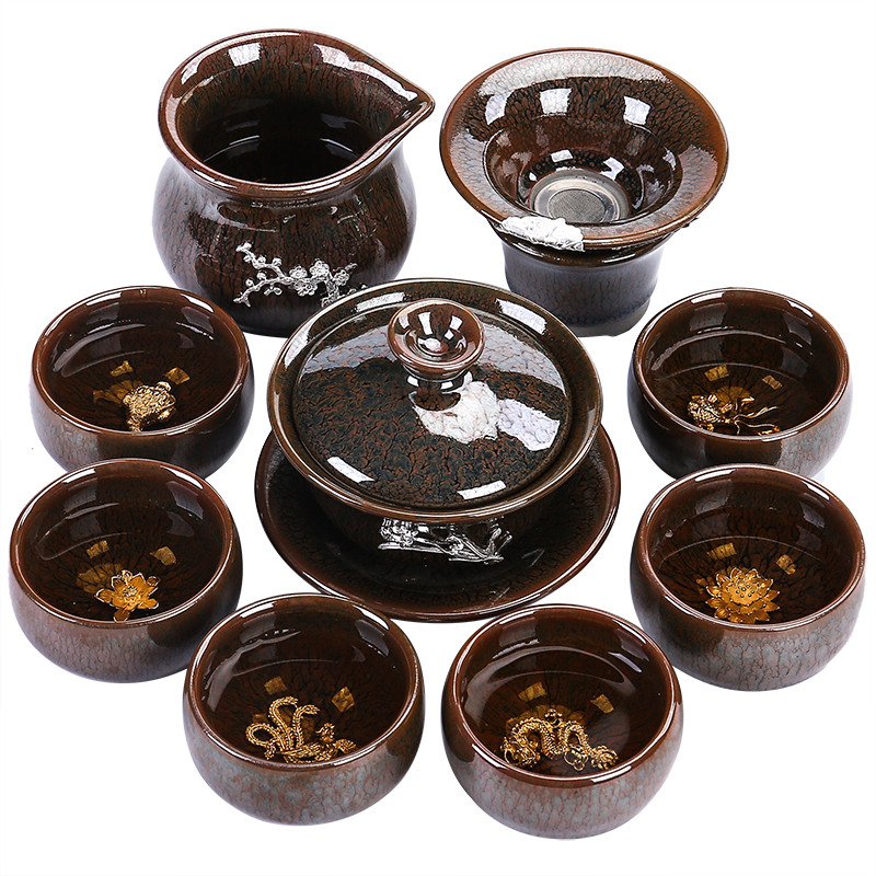 Build light hand with silver tureen tea sets kung fu tea set silver cup temmoku obsidian ceramic tea sets with tea