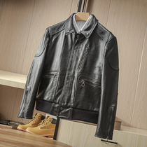 Designer Series Meaning in Verbal Layer Granular Bull Leather Mens Locomotive Casual Wind Dermis Leather Jacket