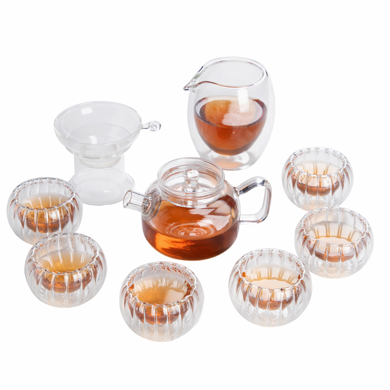 Transparent glass tea set suit small household teapot tea cup set of heat resisting Japanese contracted kung fu tea accessories