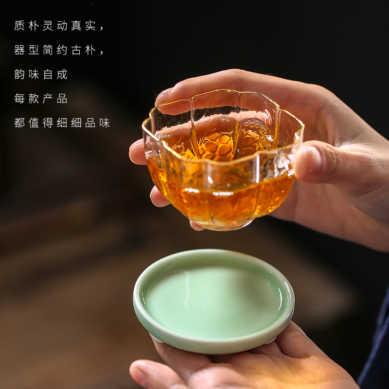 Joker 6 tablets celadon set of kung fu tea cup pad round tea saucer heat - resistant ceramic tea set tea accessories