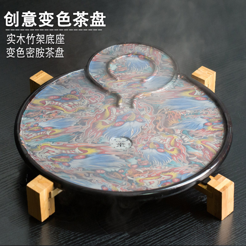 Creative single - layer circular stone mill melamine plastic color panlong tiger tea fortunes contracted