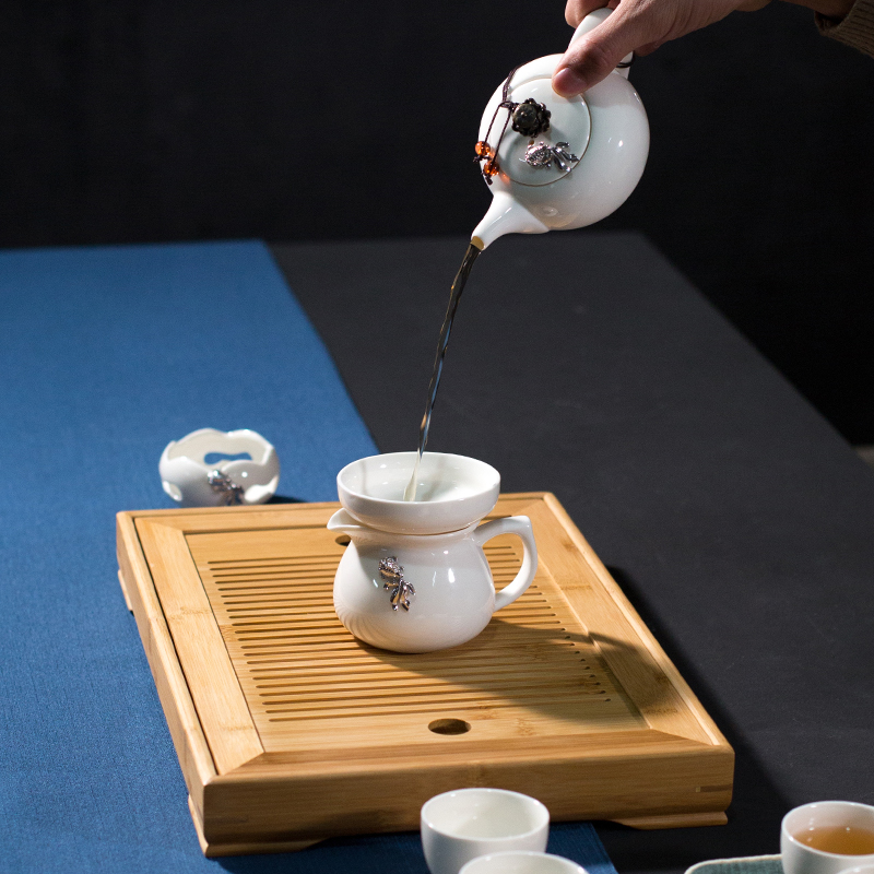 Dehua white porcelain teapot with fish jade porcelain teapot of kung fu tea set rust glaze side the Chinese single pot