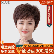 Wig Short Hair Woman Short Straight Hair Wig Set Old Lady Real Hair Real Hair Mother Textured Full Head Sleeve