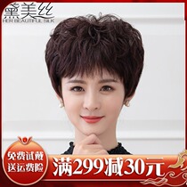 Dei Beauty Silk Wig Woman Short Hair Total Headgear Styling Real People Silk Screen Red Wigs Geriatric Hair Hair Real Hair Sets