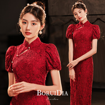 Chinese toast with summer advanced sensation Wine Red Color Improved Qipao to be a slim Republic Wind Bride Wedding Gown