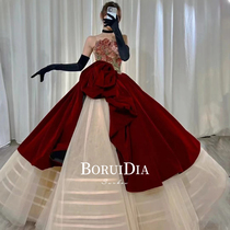 Rose Rider wine red color toast to the bride Advanced Sensation Gown can normally wear a Chinese style banquet evening dress