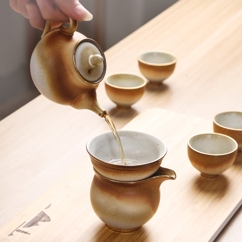 Crude pottery teapot tea three thousand single pot of pure manual creative archaize kung fu tea pot home Japanese tea tea set