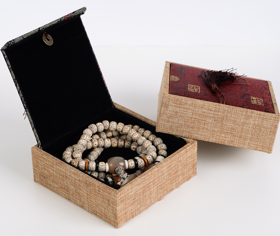 金彩依身 精美棉麻文玩盒子 佛珠玉器金刚星月菩提手串项链礼盒