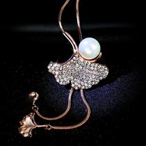 Ginkgo leaf female day Korean chain long accessories tassel autumn and winter Joker ornaments pendant Pearl sweater chain