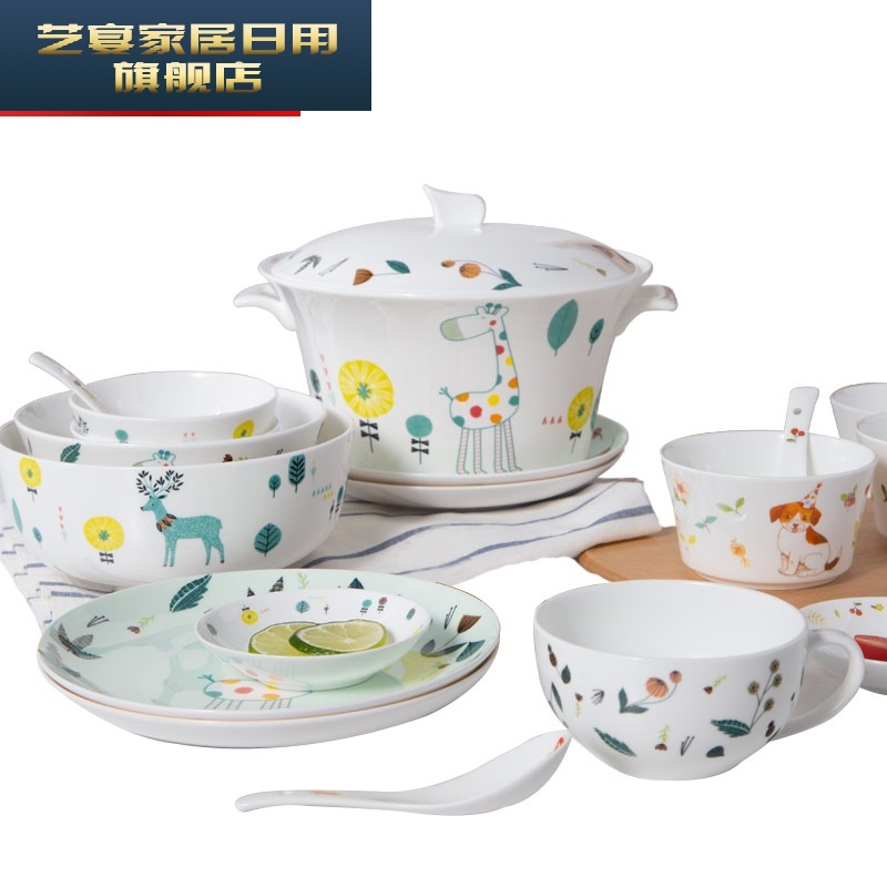 Dishes suit household lovely ceramic bowl dish of jingdezhen bowls of ipads plate creative bowl chopsticks tableware outfit