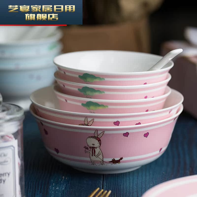 Dishes suit household sweet Dishes Chinese creative jingdezhen ceramic tableware, 4/6 people eating Korean dish bowl