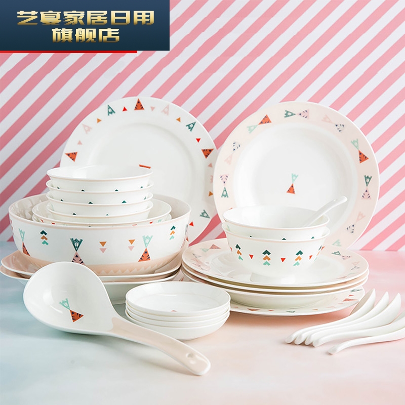 Dishes suit household creative cartoon ceramic disc set to use Chinese jingdezhen Korean contracted plate combination