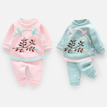 Baby autumn sweater suit Baby sweater Girls autumn and winter Han clothing Tang clothing hand woven jacket clothes