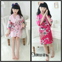 Summer Japanese Cherry Blossom Kimono Pajamas Girls Silk nightgown Simulation silk bathrobe Childrens pajamas Home clothes