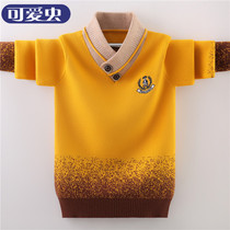 Childrens sweater spring and autumn knitted foreign style new fashionable long sleeve lapel thick plus velvet boy sweater autumn and winter