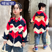 Boys coat spring and autumn 2021 new foreign style handsome tide fashionable middle child autumn shirt childrens shirt