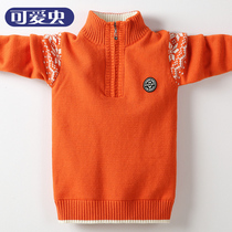 Boys sweater pullover zipper stand collar spring and Autumn pure cotton 2020 childrens thickened velvet childrens knitwear